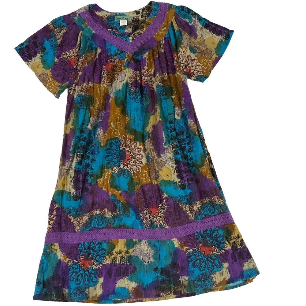 Sara Morgan Purple Floral Bohemian Dress 100 Cotton Medium Dress‎